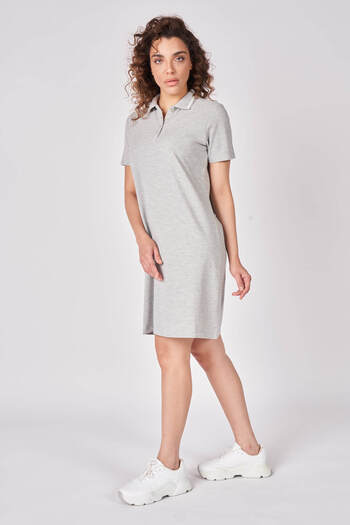 defys Women's Polo Collar Short Sleeve Dress Gray Melange