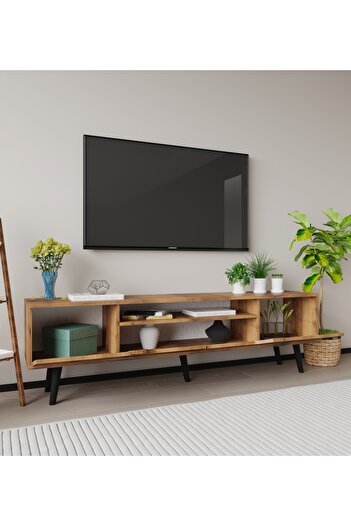 VM VERTEX MOBİLYA Roma Ahşap Ayaklı Tv Ünitesi Tv Sehpası Ceviz