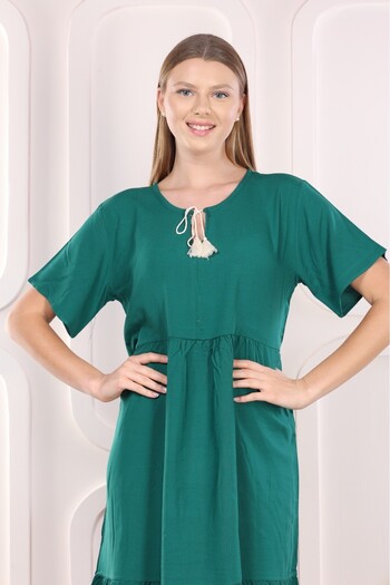 mervemoda Women's woven summer short sleeve knee-high dress
