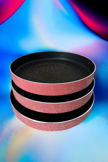LeesHome Teflon 3-Piece Oven Tray Set 32/34/36 cm Pink Outer Color