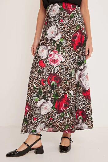 Bigdart Red Black Patterned Women's Satin Skirt - 15877
