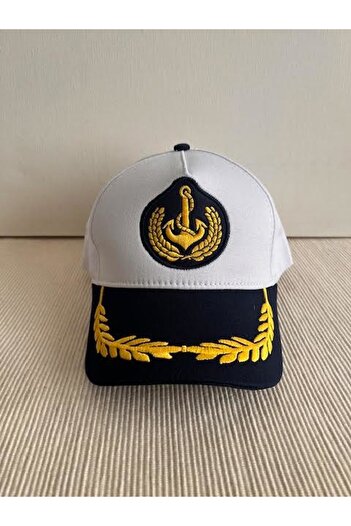 HatClub Exclusive Sailor Model Anchor Embroidered Adjustable Unisex White Captain Hat with Back