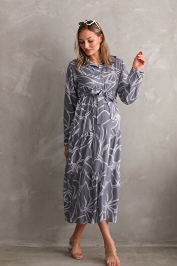 Miss Dünya Lissa Long Maternity and Maternity Printed Woven Dress