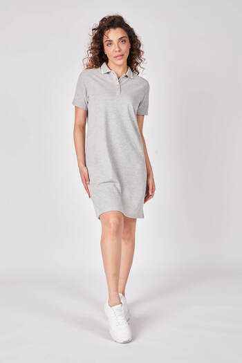 defys Women's Polo Collar Short Sleeve Dress Gray Melange