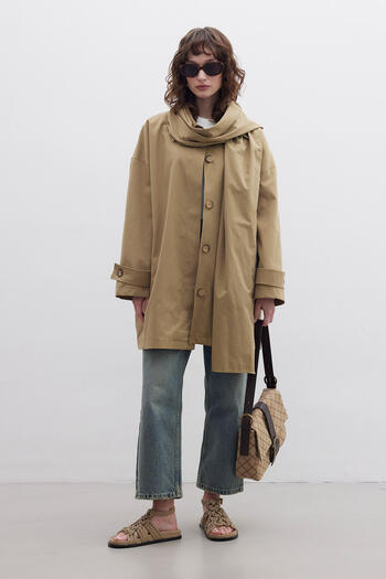 Manuka Green Oversize Trench Coat - Stockholm Shawl Detailed