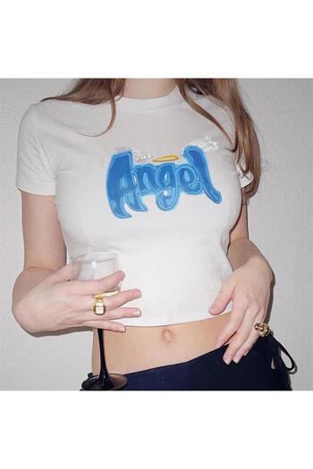 Toum Angel Printed White Crop - Damphaobi