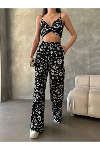 ubmbutik Burümcük Fabric Women's Kimono Set - Triple (Pants-Kimono-Bustier) Top and Bottom Set