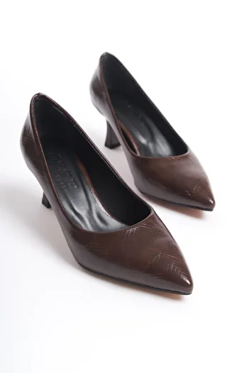 öz se shoes Дамски обувки с ток и шарки в цвят кафе