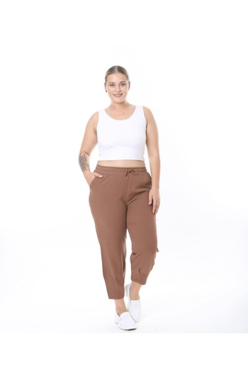 TUSSE Kadın %100 Pamuklu Keten Slouchy Balon Paça Beli Lastikli Büyük Beden Rahat Pantolon