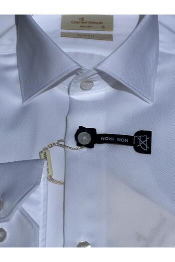Daniel Bessi Long Sleeve Slim Fit Men's Shirt - 100% Cotton, Non-Iron, Iron-Free, Non-Wrinkle