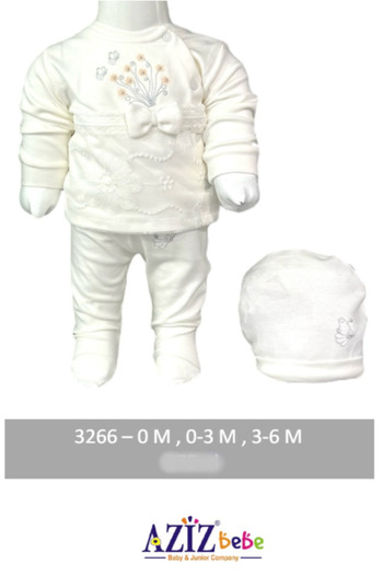 Aziz Bebe 0-3-6 Months Size Lace 3-Piece Baby Set - With Lower Upper Hat and Feet