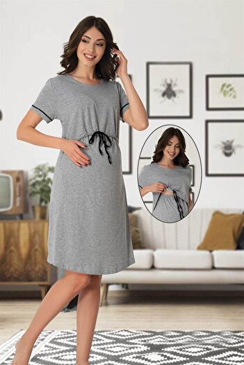 by İGP Effortt Gray Cotton Maternity and Maternity Dress - Featuring Breastfeeding