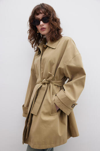 Manuka Green Oversize Trench Coat - Stockholm Shawl Detailed