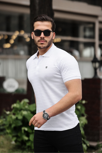 COMBİNE MİCHAİL Men's 100% Cotton Fabric Slim Fit Cut White Polo Collar T-shirt