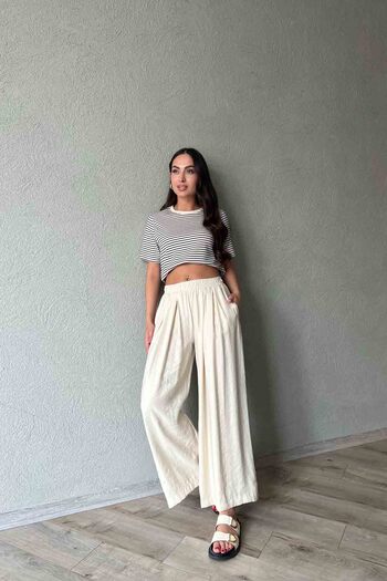 Seda Yalçın Atelier Beige Elastic Waist Free Modal Trousers