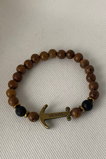 TAKIŞTIR Brown Anchor Figured Beaded Men's Bracelet