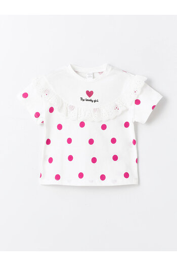 LC Waikiki Crew Neck Printed Short Sleeve T-Shirt for Baby Girl
