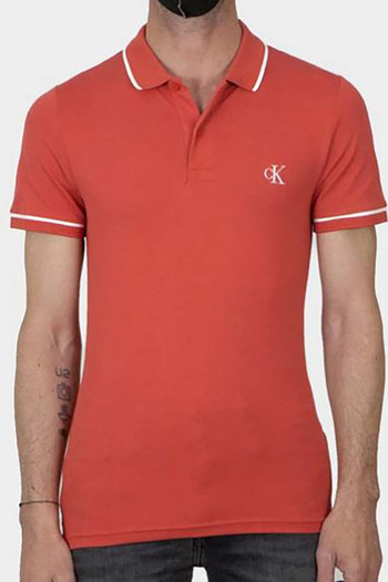 Calvin Klein Men's Red Polo Neck T-Shirt