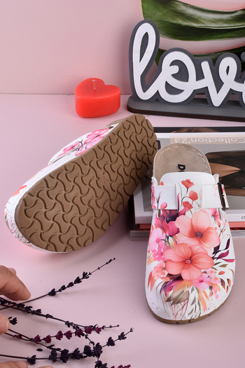 DOGİYE 8090 Pink Floral Printed Comfort Sabo Slippers