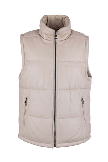 Tamer Tanca Men's Genuine Leather Beige Vest Leather Coat