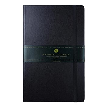 Victoria's Journals Vj Venzi Reporter Vegan Leather Hard Covered Non-Lined Notebook 13x21 Cm Black