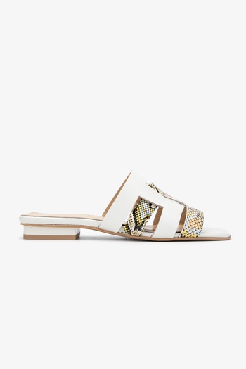 Valmenti Zentara Women's Beige Snake Genuine Leather Flat Slippers