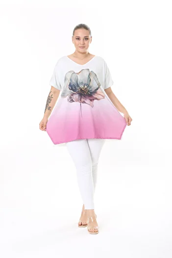 XL Modam Pink Floral Printed Lycra Women's Tunic
