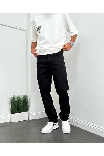 Oliggopol Men's Black Baggy Pants Casual Fit Jeans Pants