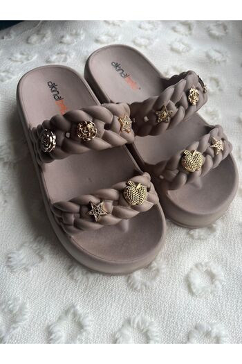 Akınal Bella Women's Camel Stone Slipper E423