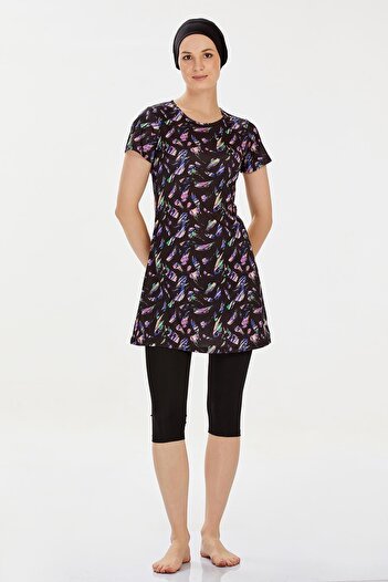 ROZAMAY Black Short Sleeve Capri Taylor Pool Swimsuit