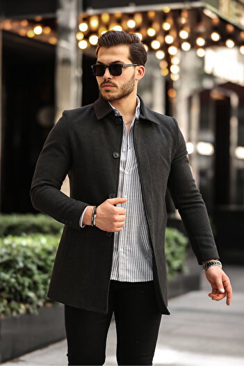gm giyimarket Men's Slim Fit Long Cuff Coat