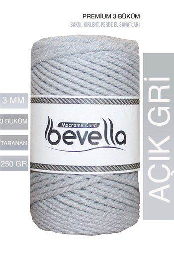 Bevella Macrame Cord Premium Ανοιχτό Γκρι 3 Twist Twisted 3 mm 250 gr Μακραμέ Σχοινί