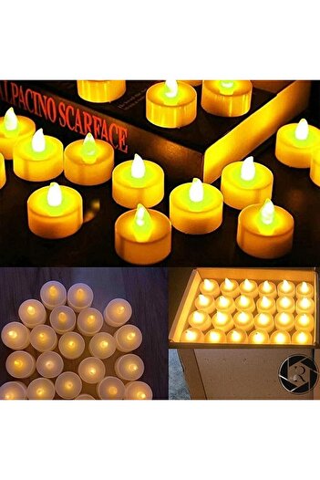 Genel Markalar Ledli Mum Tealight Işıklı Dumansız Alevli Sarı Led Mum Pilli 1 Adet Pil Dahil