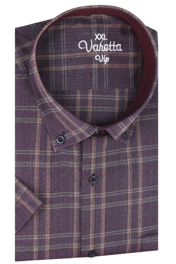 Varetta Men Plum Plus Size Short Sleeve Lapel Button Cotton Shirt
