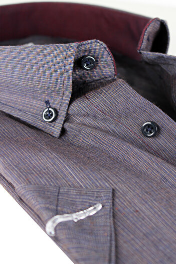 Varetta Men's Plum Color Plus Size Flat Short Sleeve Lapel Button Up Shirt