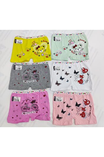 Tutku Poky Girl's Mixed Color Elastane Printed 6-Piece Boxer Shorts