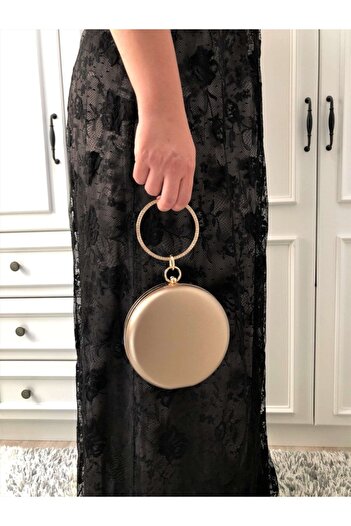 womenacs Women's Bronze Color Fabric Stone Evening Dress Portfolio Clutch Bag