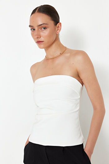 Trendyol Collection Strapless Ecru Draped Blouse - TWOSS24BZ00348