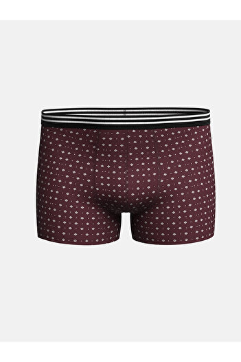 LC Waikiki Burgundy Printed Standard Fit Cotton Flexible Men's Boxer 3-Piece