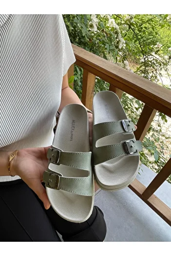 Hızlı Al Extra Comfortable Double Buckle Soft Sole Daily BEIGE CREAM Slippers
