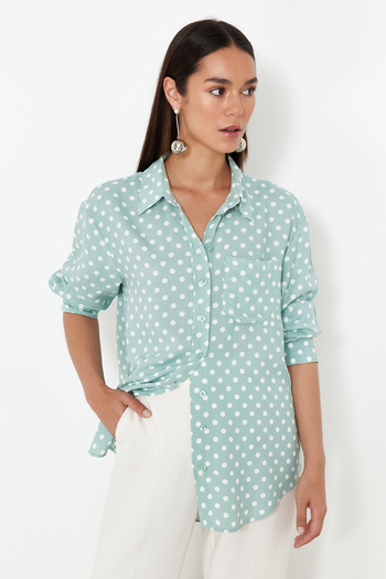 Trendyol Collection Oversize mentás pöttyös ing - széles szabású, szőtt, TWOSS24GO00175