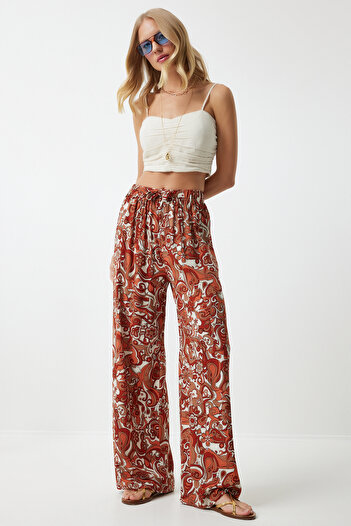 Happiness İstanbul Tile Patterned Viscose Palazzo Women's Trousers - EN00606