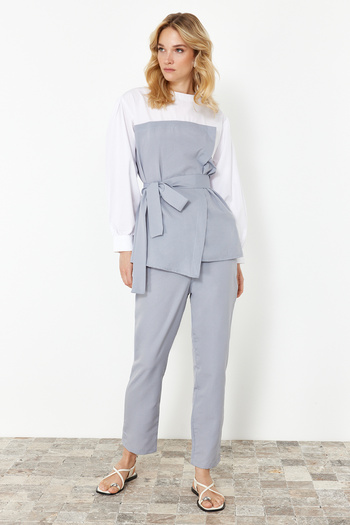 Trendyol Modest Cotton Woven Gray Block Set - Lower and Upper Set TCTSS24US00066