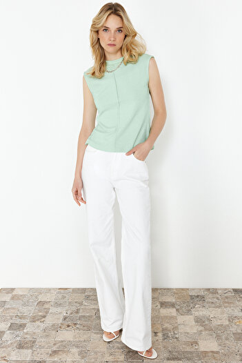 Trendyol Collection Miętowa, lepka/miękka, dopasowana bluzka z dzianiny ze stretchem TWOSS24BZ00432