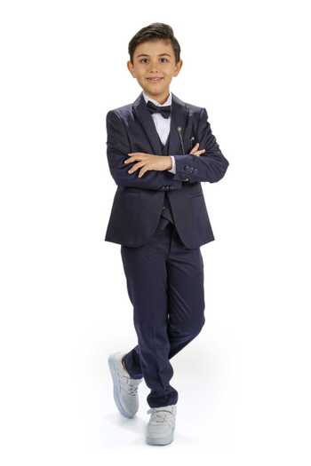 Magu Boys Navy Blue Jacket Shirt Vest Bow Tie Pants Tuxedo Groom Suit