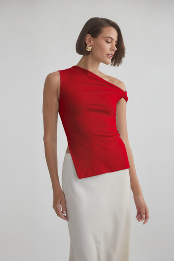 World Fashion Trends WFT4064B Single Handle Drawstring Slit Long Crop Blouse