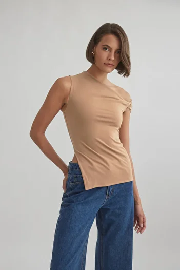 World Fashion Trends WFT4064B Μπλούζα με μονό χερούλι με σχισμή μακριά