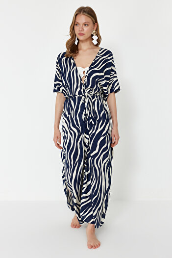 Trendyol Collection Zebra Patterned Maxi Belted Kimono and Caftan - TBESS24KM00048