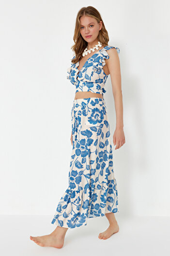 Trendyol Collection Floral Print Woven Flounce Blouse Skirt Beach Suit Tbess19Bb0102