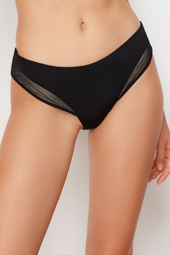 Trendyol Collection Black Mesh Detailed High Waist Regular Bikini Bottom TBESS24BA00143